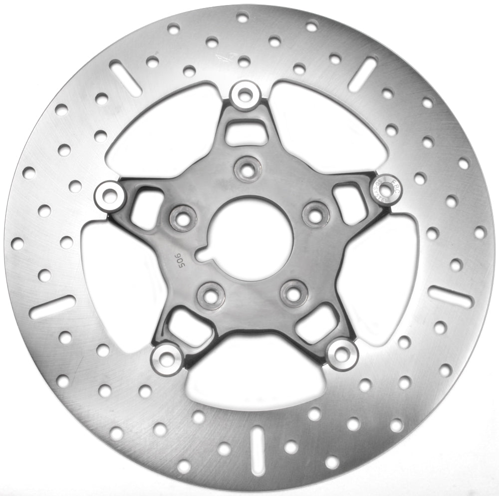 EBC Motorcycle Brakes V-Twin Street Rotor FSD009BLK with floating design in chrome and black for V-twin motorcycles.