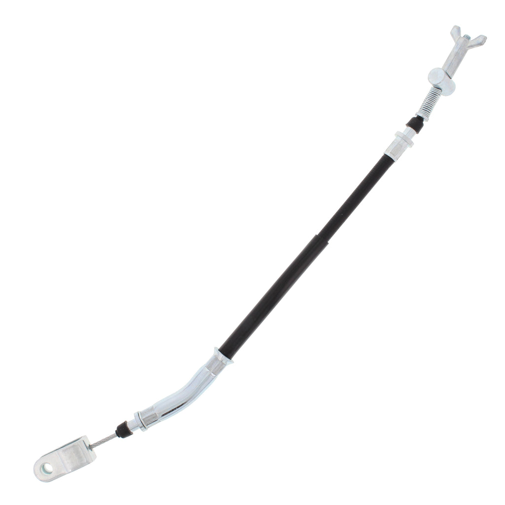All Balls rear brake cable 24-54053, a durable hydraulic control line for motorcycle braking systems, with metal fittings and black cable sheath.
