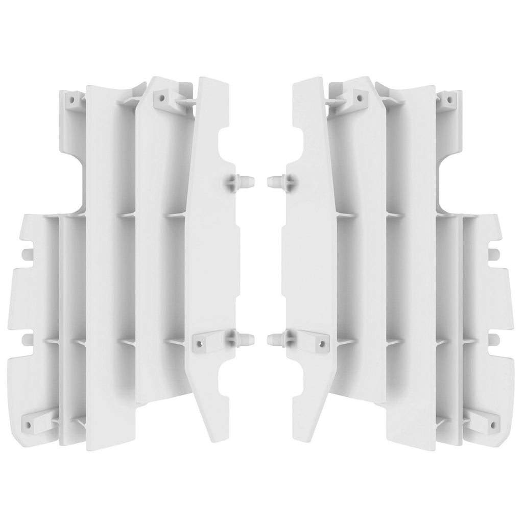Polisport Plastics white radiator louver for motorcycle, part number 64-56540, shown in close-up detail.