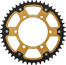 Supersprox rear stealth aluminum and steel 47T off-road motorcycle sprocket for Honda and Yamaha models, gold finish.