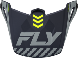 Fly Racing Kinetic Menace visor in matte grey and high-visibility yellow for motorcycle helmets, with a sleek design and secure fit.