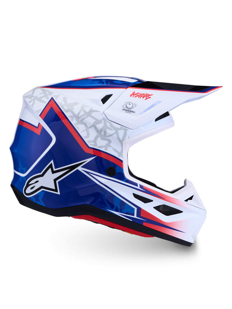 S M7 Blaster Helmet Ece06/Dot Wht/Blue/Red Glossy Md