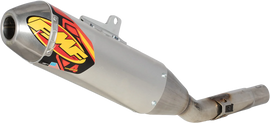 FMF Racing Powercore 4 Hex exhaust muffler for off-road motorcycles, shown in black with mounting hardware.