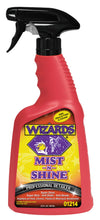 Load image into Gallery viewer, Wizards Products Mist-N-Shine 22oz bottle of car detailing chemical with spray nozzle, labeled as Wizards Products Mist-N-Shine.
