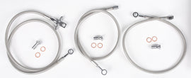 Streamline brake line with three front lines and two hon standard lines, showing metal fittings and flexible hoses.