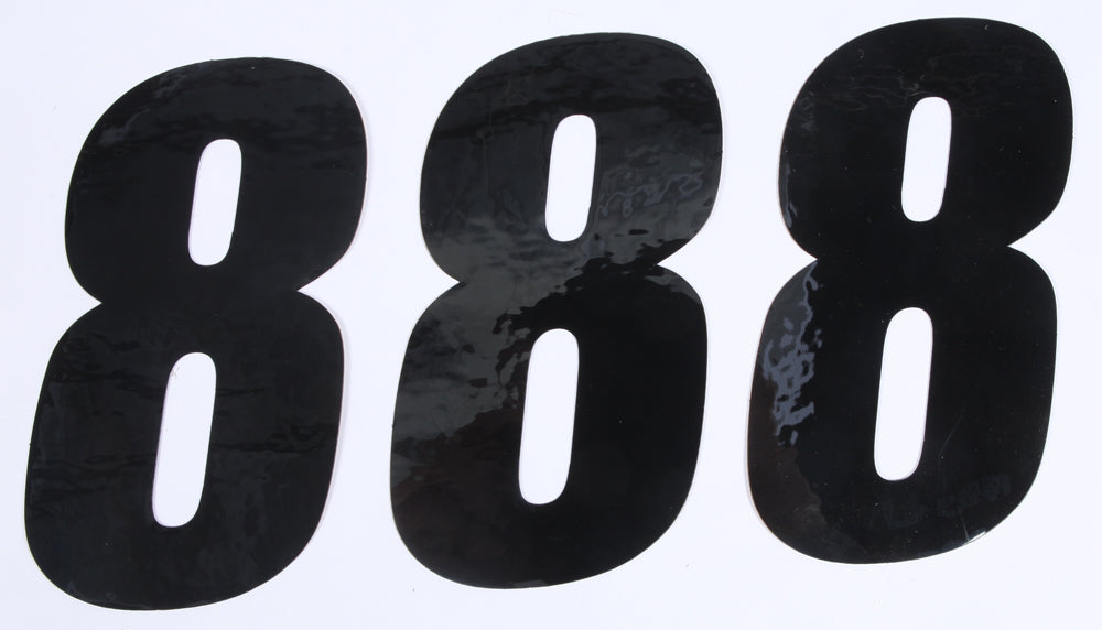 DCOR Number 8 black graphic decals, 6-inch size, three-pack, suitable for vehicle or surface decoration.