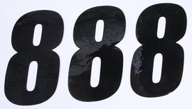 DCOR Number 8 black graphic decals, 6-inch size, three-pack, suitable for vehicle or surface decoration.