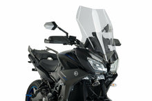 Load image into Gallery viewer, Clear PUIG touring windshield mounted on a motorcycle, providing wind protection with a sleek, aerodynamic design.