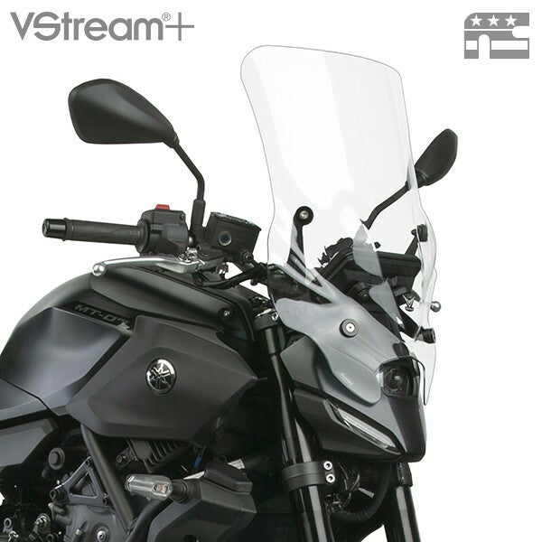 Clear National Cycle Vstream Windscreen Plus Tall for Yamaha motorcycle, providing wind protection and improved aerodynamics.