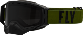Fly Racing Zone Pro Snow Goggle in olive and black with polarized smoke lens, designed for winter sports and outdoor activities.