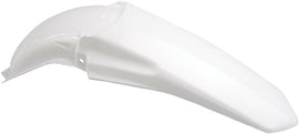 Acerbis white rear fender for dirt bikes or motorcycles, showing a close-up of the plastic Fender with mounting points.