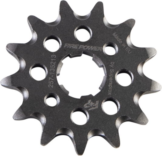 Steel Fire Power 13-tooth front CS sprocket for motorcycle, featuring a durable design with visible teeth and mounting hole.
