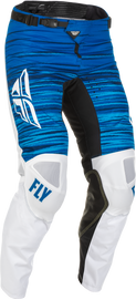 Fly Racing Kinetic Wave pants in white and blue, size 30, showing the durable fabric and stylish design for motocross riding.