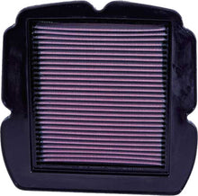 Load image into Gallery viewer, K&amp;N Air Filter 766503 for vehicles, showing the reusable air filter with a black rubber frame and pleated cotton filter media.