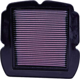 K&N Air Filter 766503 for vehicles, showing the reusable air filter with a black rubber frame and pleated cotton filter media.