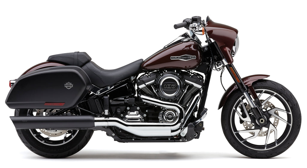 Black Cobra 909-Twins 4-inch slip-on exhaust for Flstb 2018-2025 motorcycles, showing dual exhaust tips and branding.