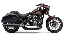 Black Cobra 909-Twins 4-inch slip-on exhaust for Flstb 2018-2025 motorcycles, showing dual exhaust tips and branding.