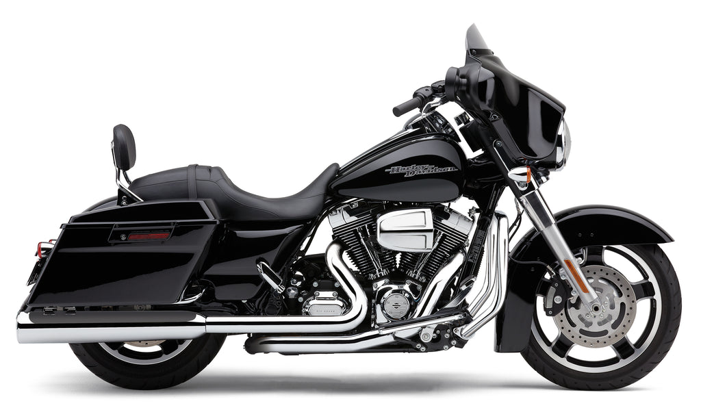 Chrome Cobra 4.5-inch Powrflo round slip-on exhaust for Harley FLH/Flt 17-25 models, featuring polished chrome finish.