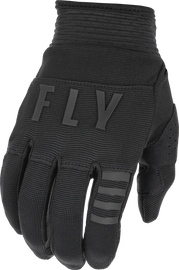 Fly Racing F-16 Black motorcycle gloves, size medium, featuring reinforced palm and adjustable wrist strap for riding comfort.
