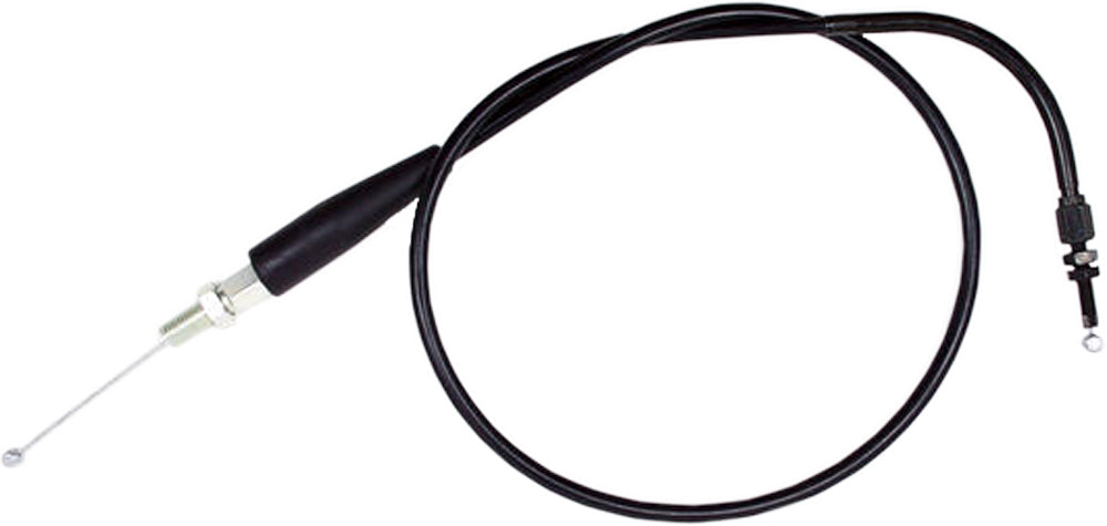 Motion Pro black vinyl throttle cable for motorcycle or ATV, showing detailed close-up of cable with metal fittings.
