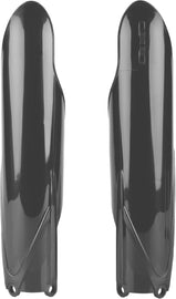 Polisport Plastics Nardo Grey fork guards for motocross bikes, showing the plastic body with brand logo and textured surface.