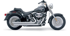 Cobra Speedster Slashdown chrome exhaust for Softail 86-06, motorcycle exhaust system with sleek chrome finish and slashdown design.