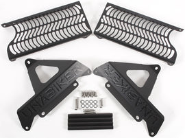 Black Unabiker radiator guard for Honda CRF250 motorcycle, designed to protect the radiator from debris and impacts.
