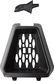 Alpine Star Sm3 chin vent in black, designed for motorcycle helmets, shown attached to helmet with ventilation opening.
