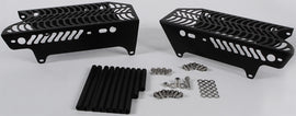 Unabiker black radiator guard for motorcycle, showcasing durable metal mesh design to protect the radiator from debris.