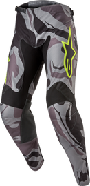 Alpine Star Racer Tactical Pants in grey, camo, and magnet color with size 34, featuring multiple pockets and durable fabric.