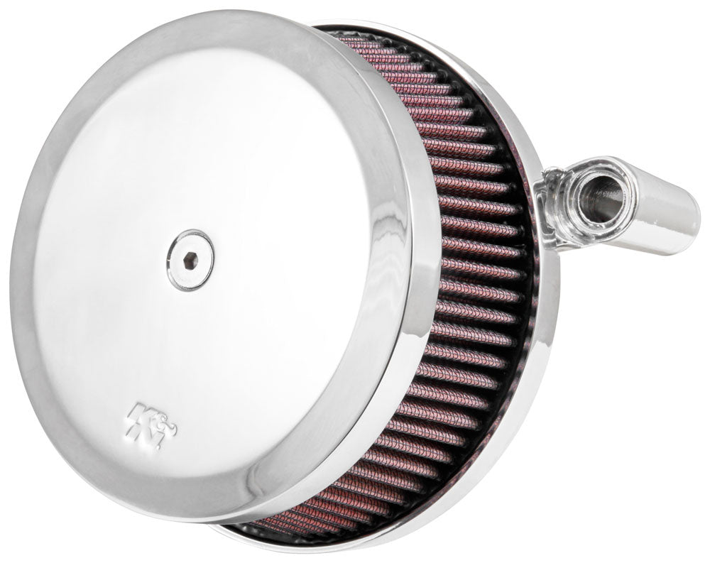 K&N Street Metal Intake Hammer Mirror Finish air filter for Harley-Davidson Touring 2008-2016 motorcycle, shiny metallic design.