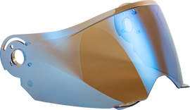 Fly Racing Odyssey Shield Blue Mirror helmet visor with reflective blue mirror finish, designed for motorcycle helmets.