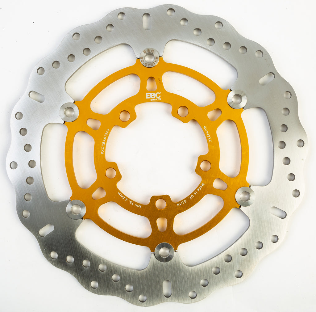 EBC Motorcycle Brakes Contour Street Rotor 155-842XC with vented design, durable metal finish, and mounting holes for street motorcycle use.