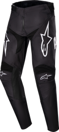 Alpine Star Youth Racer Hana Pants in black and white, size 28, featuring sporty design and athletic fit for young riders.