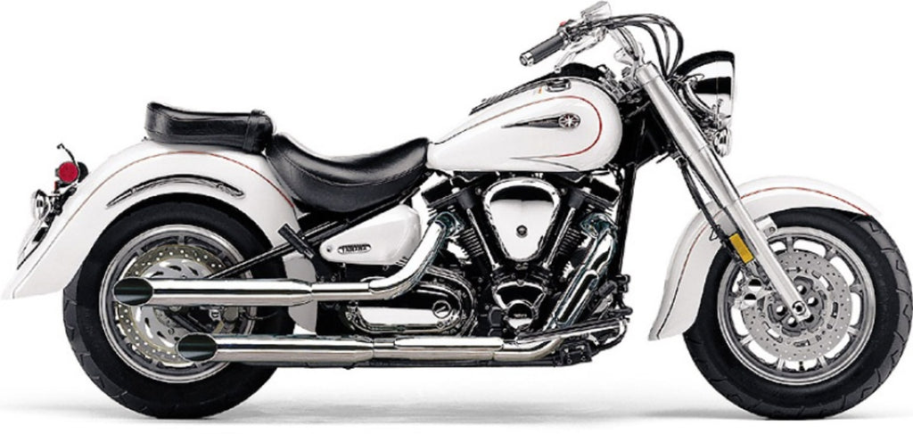 Cobra Blvd Slashcut Chrome Exhaust for Yamaha Roadstar 1600/700 1999-2014, showing the shiny chrome finish and slashcut design.