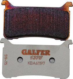 GALFER sintered ceramic brake pads FD519G1375 for motorcycles, showing the brake pad with metal backing and friction material.