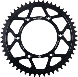 Steel Fire Power 52-tooth rear sprocket in black, designed for motorcycle or bike drivetrain, with visible teeth and mounting hole.