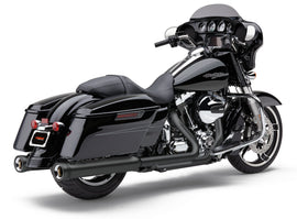 Cobra 4-inch black slip-on exhaust for Harley FLH and FLT models, fits 2017-2025 motorcycles, with sleek chrome finish