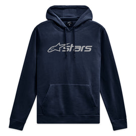 Alpine Star Blaze 2.0 Hoodie in navy and grey, medium size, casual unisex sweatshirt with front pocket and drawstring hood.