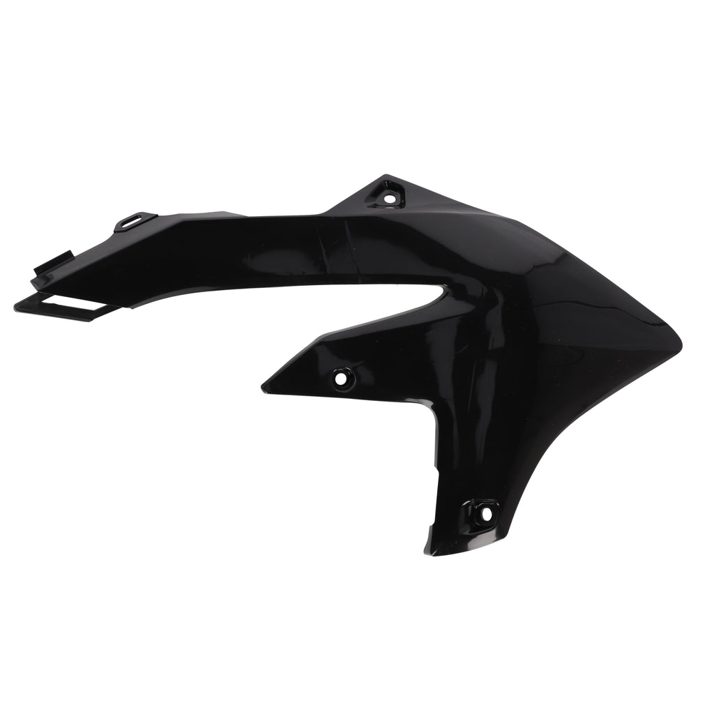 Acerbis black radiator shroud for Yamaha motorcycle, featuring sleek body design and cooling vents, made of durable plastic material.