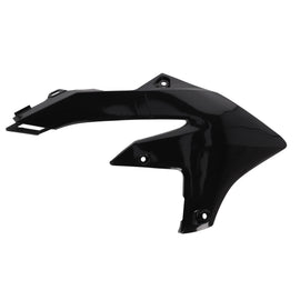 Acerbis black radiator shroud for Yamaha motorcycle, featuring sleek body design and cooling vents, made of durable plastic material.