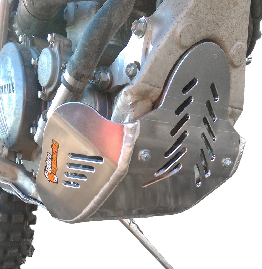 Enduro Engineering Yamaha skidplate for off-road bikes, durable guards and braces protecting the engine and frame.