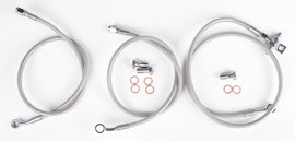 Streamline brake line set with three front lines and two Yamaha standard lines for motorcycle braking system.