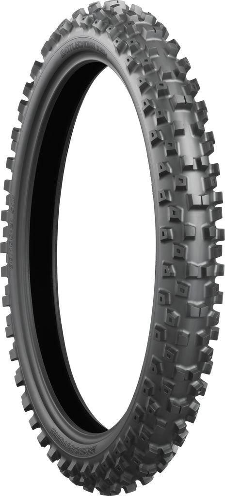 Bridgestone Battlecross X20 front motorcycle tire 80/100-21 bias TT with tread pattern for off-road riding.