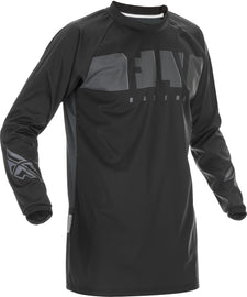 Fly Racing windproof black and grey jersey in XL size, showcasing lightweight, breathable fabric with wind-resistant features.