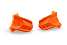 Load image into Gallery viewer, Pair of orange PUIG rubber end replacement frame sliders for R19 motorcycle, showing the textured rubber and mounting brackets.