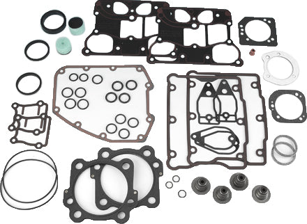 James Gasket Topend TC 96 MLS head gasket kit showing multiple gaskets and seals for motorcycle engine repair.