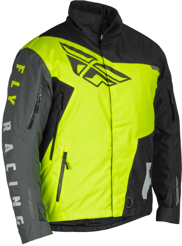 Fly Racing Youth SNX Pro Jacket in black and hi-vis, featuring durable fabric and reflective details for safety and visibility.