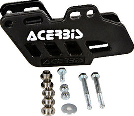 Acerbis black drive chain guide block with mounting hardware for motorcycle chain protection and alignment.
