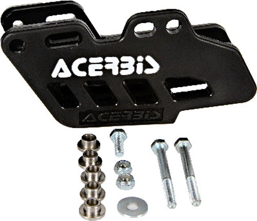 Acerbis black drive chain guide block with mounting brackets for motorcycle chain protection and alignment.